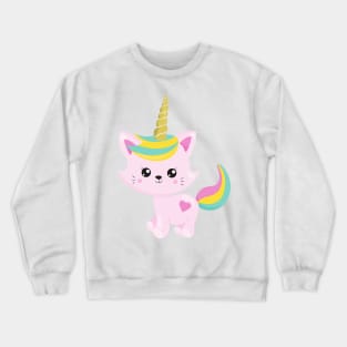 Unicorn Cat, Cute Cat, Pink Cat, Little Cat, Kitty Crewneck Sweatshirt